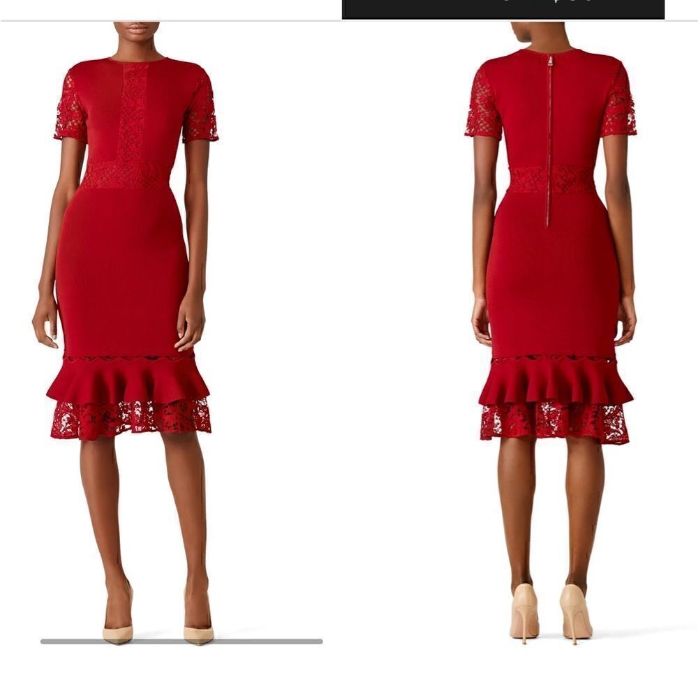 SACHIN & BABI EUC Red Lace Ruffle Hem Dress